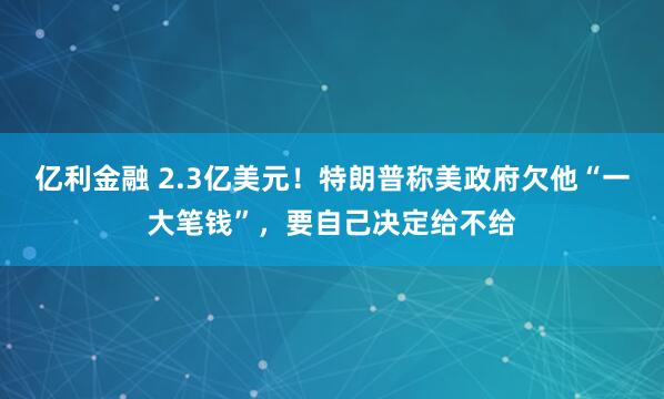 亿利金融 2.3亿美元！特朗普称美政府欠他“一大笔钱”，要自己决定给不给
